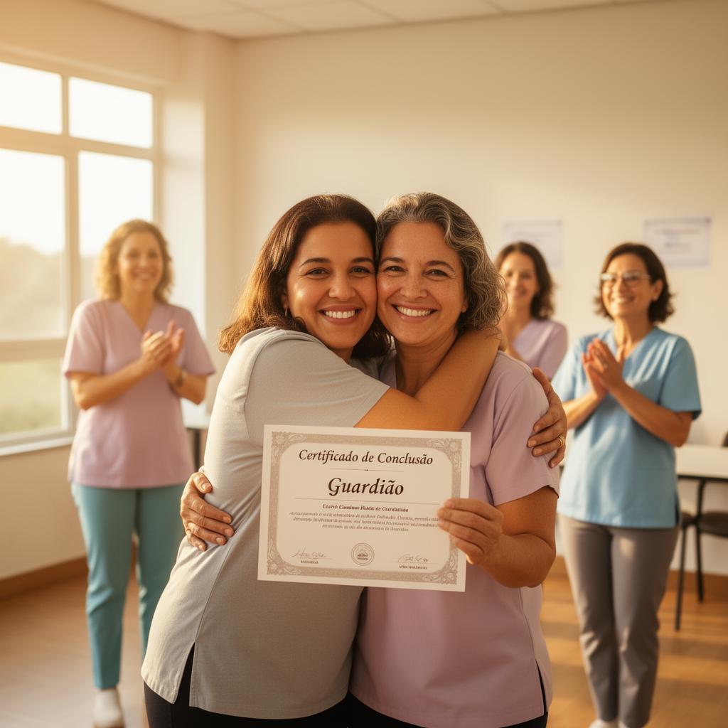Formandas comemorando com certificado Guardião